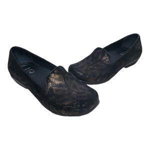 Dansko Olivia Black Bronze Snake print Leather Slip On